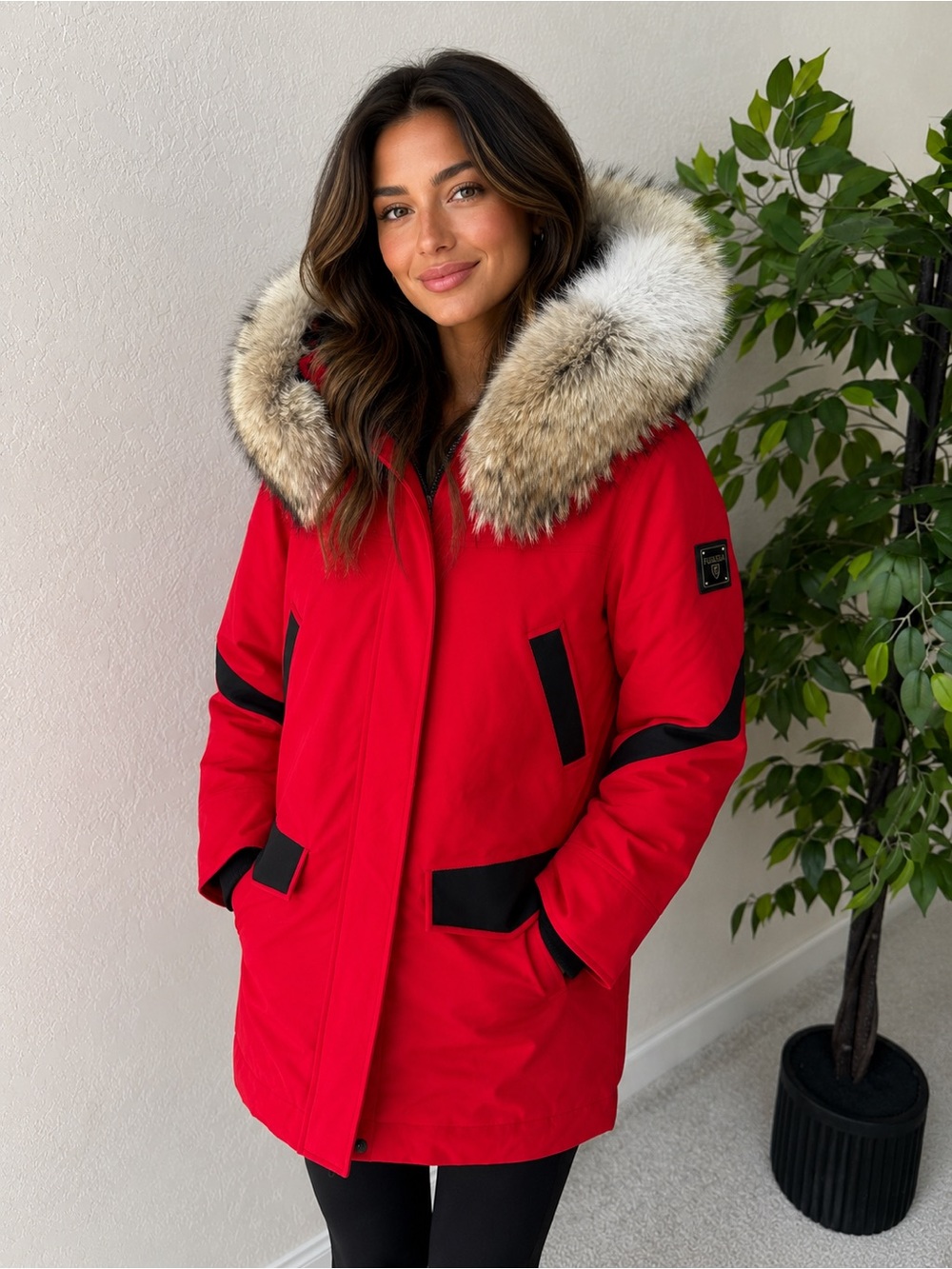 Red Fur-Trimmed Jean Jacket
